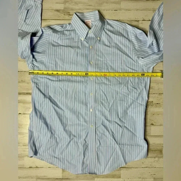 Brooks Brothers Blue Vertical Striped Shirt Mens 16.5 32 Button Up Long Sleeve - Picture 4 of 13